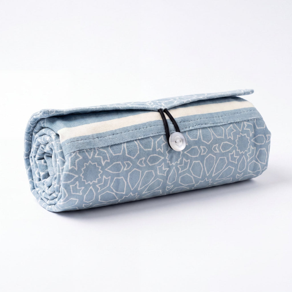The Blue colourway rolled and buttoned shut
