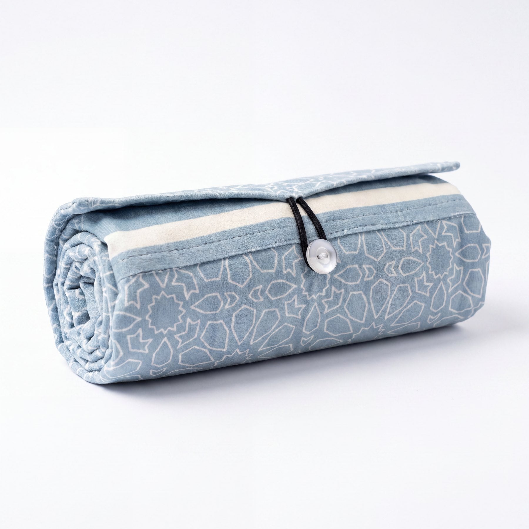The Blue colourway rolled and buttoned shut